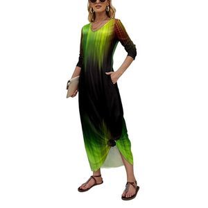 Sucrefas Green & Yellow Abstract Pocket Maxi Dress Size 4X
